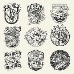 Wall Mural - Surfing club vintage monochrome logos