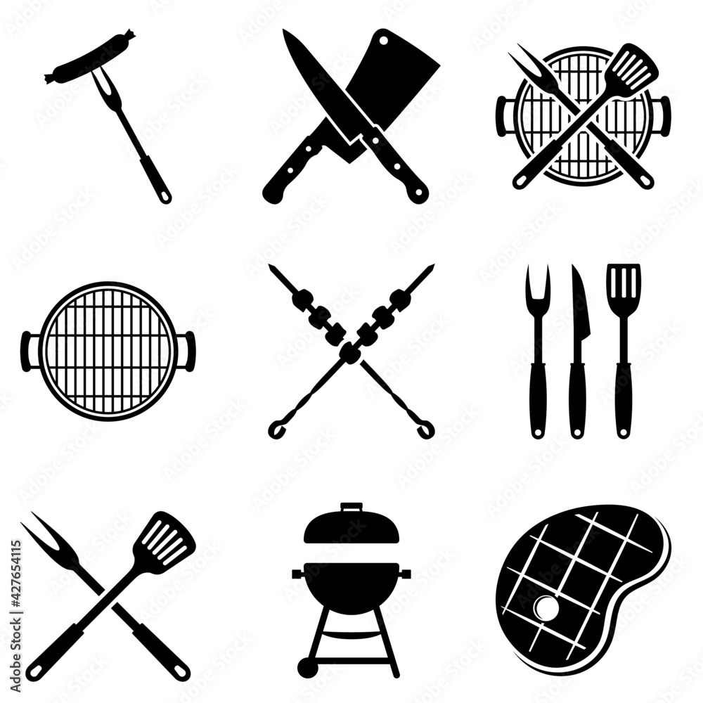 BBQ vector icon set. picnic illustration sign collection. steak symbol ...