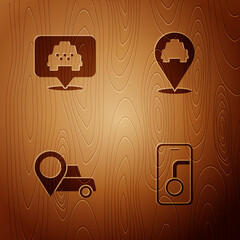 Sticker - Set City map navigation, Location with taxi, and on wooden background. Vector