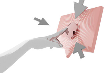 Fototapete - Touch message button. Innovations data systems intuitive thinking and development technologies in automatics cyborg systems and computers industry. Future game technologies 3d render
