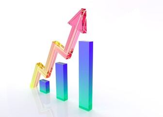 Fototapete - Arrows technology glass for banner statistics and business system. Modern concept of future from commerce technology. Analysis and server operations.Development business. 3D Render Illustration.
