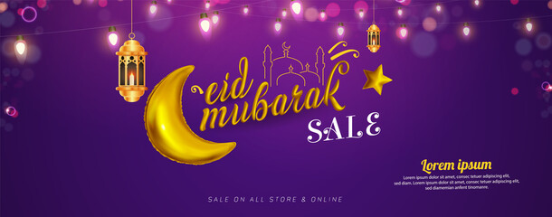 Wall Mural - Eid Mubarak Greetings, Eid Sale Vector Banner Design 