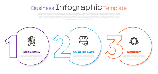 Sticker - Set line Target, Fast street food cart and Juggling ball. Business infographic template. Vector