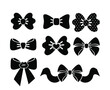 © GeraKTV - Set of graphic decorative bows black ribbons silhouette. Vector set ceremony card decor, invitation design element isolated on white