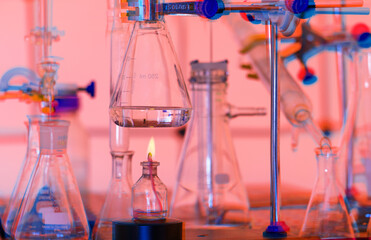 Canvas Print - Glass chemical equipment in a chemistry lab