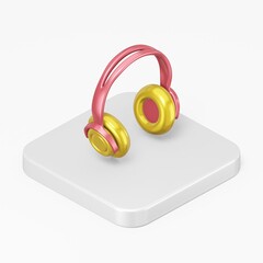 Poster - Multicolored headphones icon. 3d rendering square button key isometric view, interface ui ux element.
