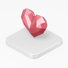 Poster - Red low poly heart icon. 3d rendering square button key isometric view, interface ui ux element.