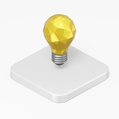 Poster - Yellow low poly light bulb icon. 3d rendering square button key isometric view, interface ui ux element.