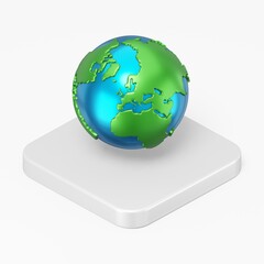 Poster - Globe with continents icon. 3d rendering square button key isometric view, interface ui ux element.
