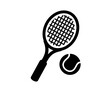 tennis racket and ball icon on white. 