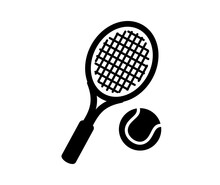 Tennis Racket And Ball Icon On White. 