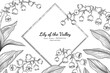 Lily of the valley flower and leaf hand drawn botanical illustration with line art.