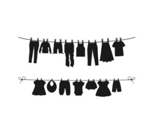 Clothesline Silhouette, Clothesline SVG, Line Of Clothes SVG, Clothes Hanging, Drying Clothes, Cut Files For Clothesline, Laundry Silhouete