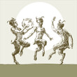 Three merry fauns dance, engrave.