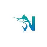 Fototapeta Dinusie - Letter N logo icon with fish design symbol template