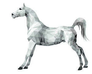 horse silver, isolated image on white background in low poly style