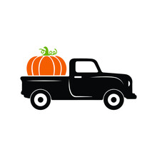 Pumpkin Truck Vector, Fall Vintage Truck With Pumpkin Illustration