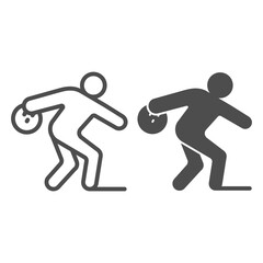 Poster - Man throwing bowling ball line and solid icon, bowling concept, Bowling player sign on white background, Man throws ball icon in outline style for mobile concept and web design. Vector graphics.