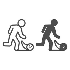 Poster - Man throwing bowling ball line and solid icon, bowling concept, Bowling player sign on white background, Man throws ball icon in outline style for mobile concept and web design. Vector graphics.
