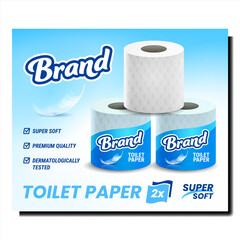 Poster - Toilet Paper Creative Promotional Banner Vector. Toilet Paper Blank Rolls Stack And Bird Feather On Advertising Poster. Tissue Hygiene Clean Product Style Concept Template Illustration