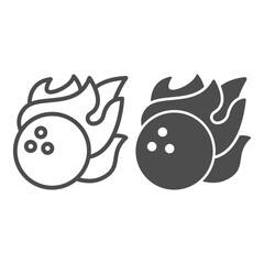 Poster - Bowling ball in fire flame line and solid icon, bowling concept, sport comet sign on white background, Bowling fire ball icon in outline style for mobile concept and web design. Vector graphics.
