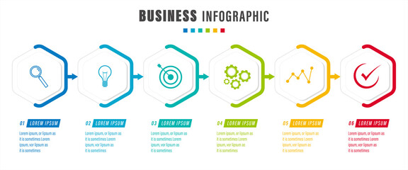 Fototapete - Infographics design vector and business icons with 6 options for presentation and web site	