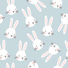 Spring Wild Flowers Vector Seamless Pattern. Snowdrop Vector Print. Easter Pattern With Cute Bunny