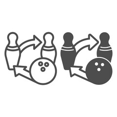 Poster - Bowling ball and pins tactics line and solid icon, bowling concept, sport game strategy sign on white background, Bowling competition icon in outline style for mobile and web design. Vector graphics.