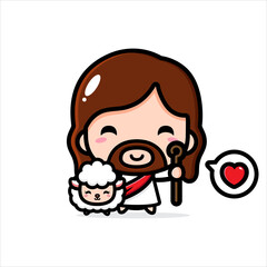 cute cartoon jesus vector design along with sheep