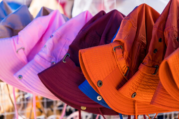 Beautiful hat shop in Thailand.Used to prevent the sun, heat of the air in Thailand.