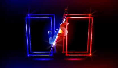Wall Mural - versus screen design with shiny neon frames for game battles, sport competition and challenge. vecto