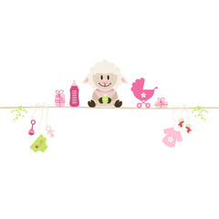 Wall Mural - Schaf Auf Leine Babysymbole Mädchen Pink Grün