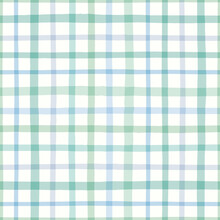 Check Pattern In Green. Vector Seamless Repeat Of Hand Drawn Checked Gingham Design. Cute Geometric Illustration.
