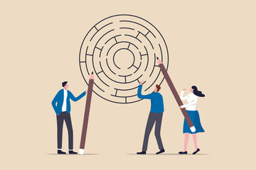 Wall Mural - Business brainstorm to get solution or decision making to solve problem and achieve goal concept, businessman and woman colleagues or coworkers brainstorming thinking of business strategy.