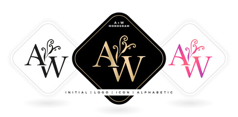 Wall Mural - AW initial letter and graphic name, AW Monogram, for Wedding couple logo monogram, logo company and icon business, with three colors variation designs with isolated white backgrounds