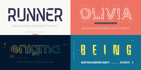 Wall Mural - Collection of stylish vector sans serif fonts, letter sets, alphabets