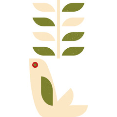 Aufkleber - Abstract geometric retro inspired vector seamless pattern.Stylized bird, leaves and flowers in pastel colors. Simple background in traditional decorative folk art scandinavian style.Isolated texture