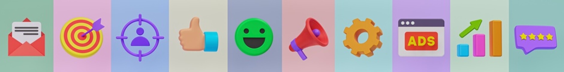 Poster - digital marketing related icons set. minimal symbols. 3d rendering