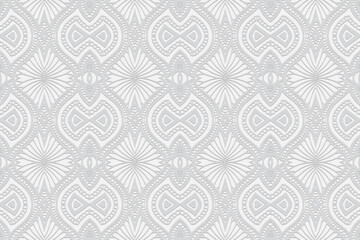 Geometric volumetric convex original white background. Ethnic African, Mexican, Native American motives. 3d relief pattern. Abstract style for design and decoration.