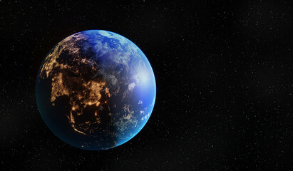 Wall Mural - beautiful planet earth in space city lights. 3d render. africa, india, europe asia