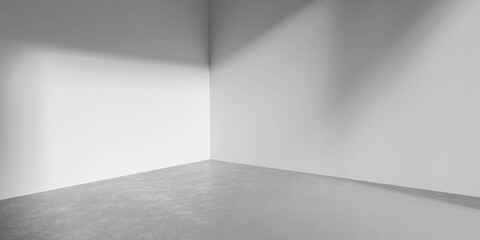 Poster - empty white walls room corner with concrete floor 3d render illustration