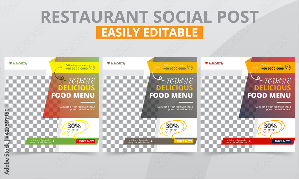 Editable social media marketing post templates for the restaurant ...