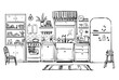 vector line drawing of a cozy kitchen