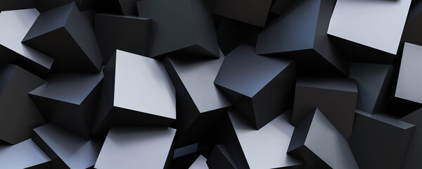 Poster - black abstract polygon background with dark cubes composition 3d render illustration