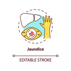 Sticker - Jaundice concept icon. Liver disease sign idea thin line illustration. Skin, eyes whites yellowing. End-stage illness. Abnormal metabolism. Vector isolated outline RGB color drawing. Editable stroke