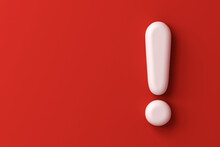 3d White Exclamation Mark Icon Isolated On Red Color Wall Background With Shadow Minimal Conceptual 3D Rendering