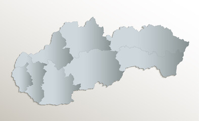  Slovakia map, administrative division Slovak Republic, white blue card paper 3D blank