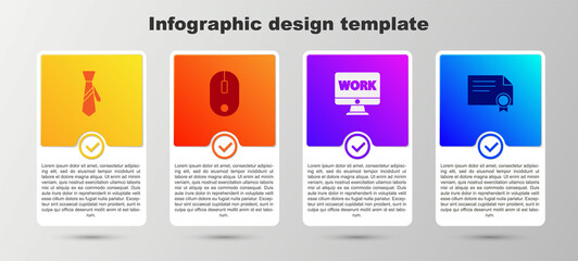 Poster - Set Tie, Computer mouse, Monitor with text work and Certificate template. Business infographic template. Vector