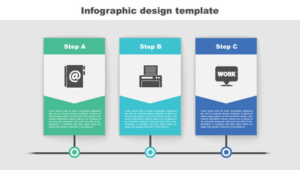 Poster - Set Address book, Printer and Location with text work. Business infographic template. Vector