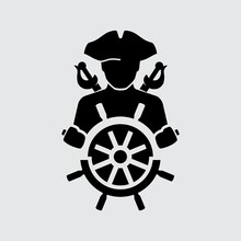Pirate Of A Ship Holding Steering Wheel Vector Icon